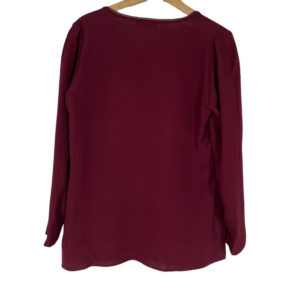 Lafayette 148 New York Maroon Side Zip Blouse Leather Neckline Size 6 - Picture 5 of 8